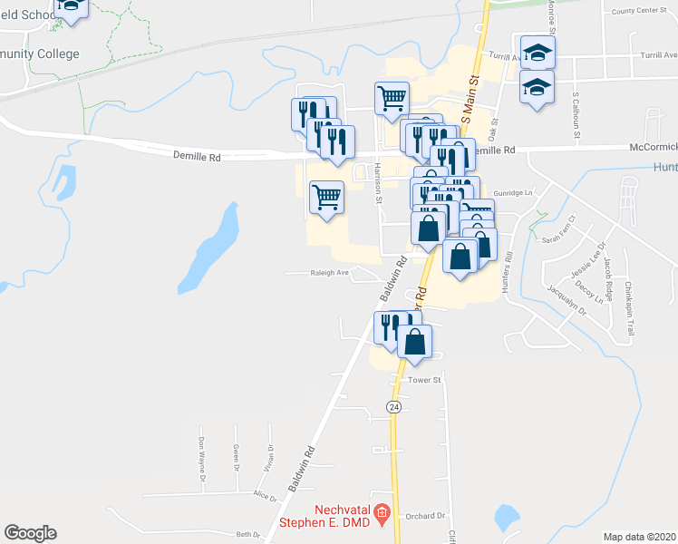 map of restaurants, bars, coffee shops, grocery stores, and more near 1844 Raleigh Avenue in Lapeer