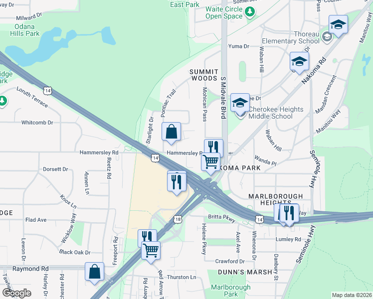map of restaurants, bars, coffee shops, grocery stores, and more near 10 Heritage Circle in Madison