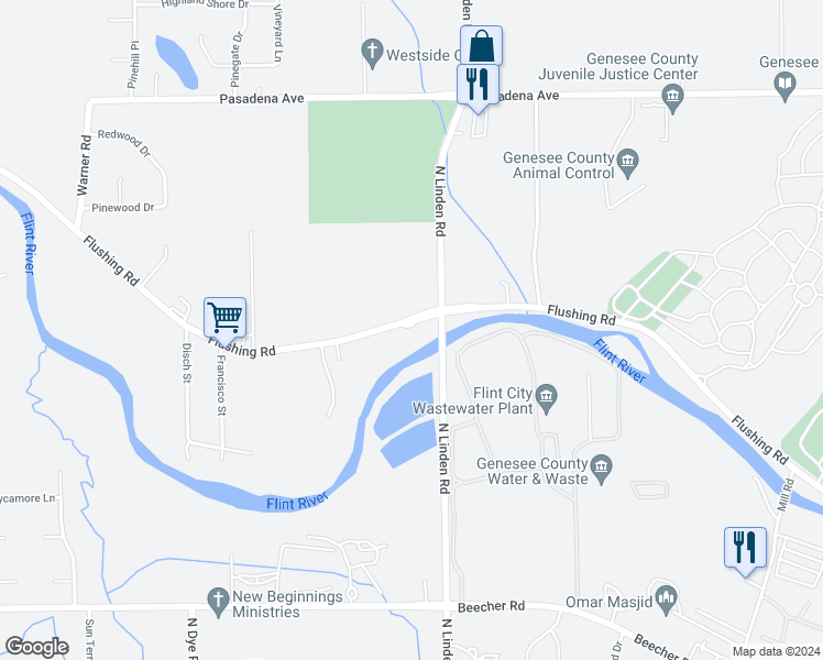 map of restaurants, bars, coffee shops, grocery stores, and more near 5035 Flushing Road in Flushing