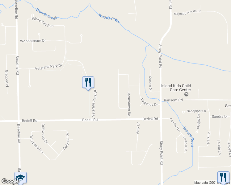 map of restaurants, bars, coffee shops, grocery stores, and more near 98 Old Carriage House Road in Grand Island