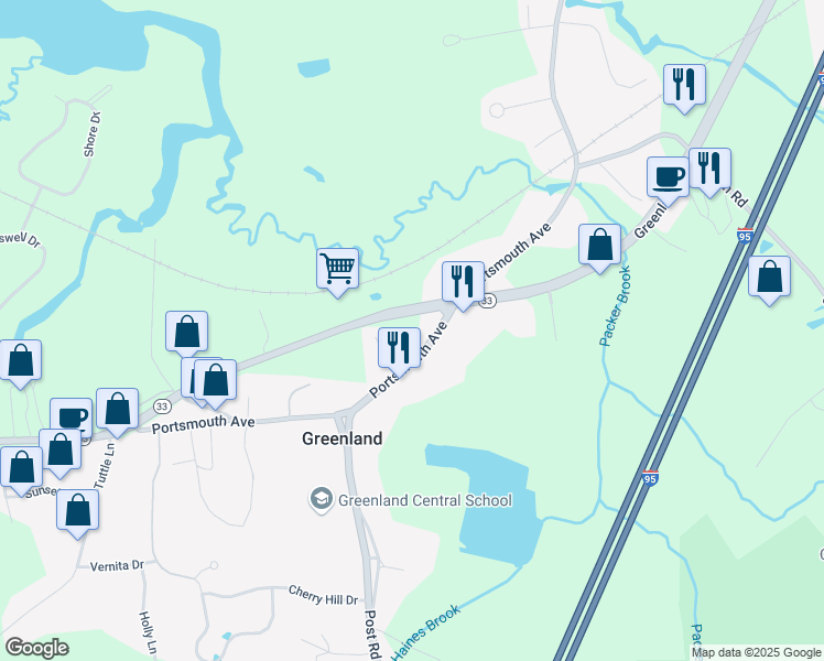 map of restaurants, bars, coffee shops, grocery stores, and more near 400 Portsmouth Avenue in Greenland