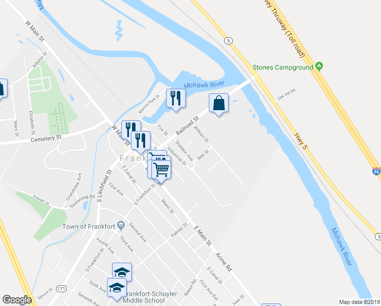 map of restaurants, bars, coffee shops, grocery stores, and more near 306 Garden Street in Frankfort