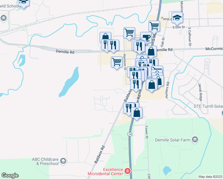 map of restaurants, bars, coffee shops, grocery stores, and more near 1080 Gateway Drive in Lapeer