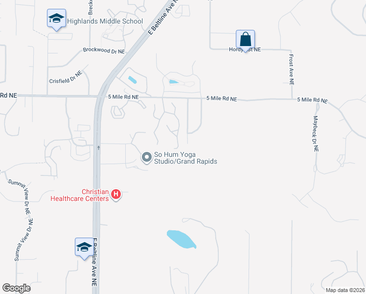 map of restaurants, bars, coffee shops, grocery stores, and more near 4235 Summerwind Avenue Northeast in Grand Rapids
