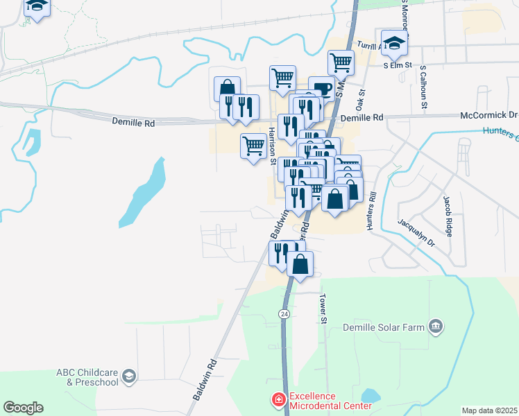 map of restaurants, bars, coffee shops, grocery stores, and more near 1070 Gateway Drive in Lapeer