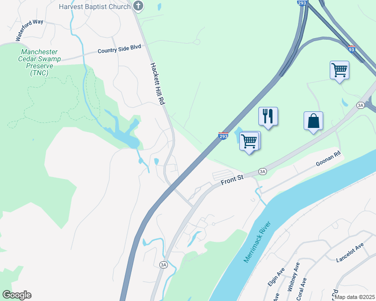 map of restaurants, bars, coffee shops, grocery stores, and more near 191 Hackett Hill Road in Manchester