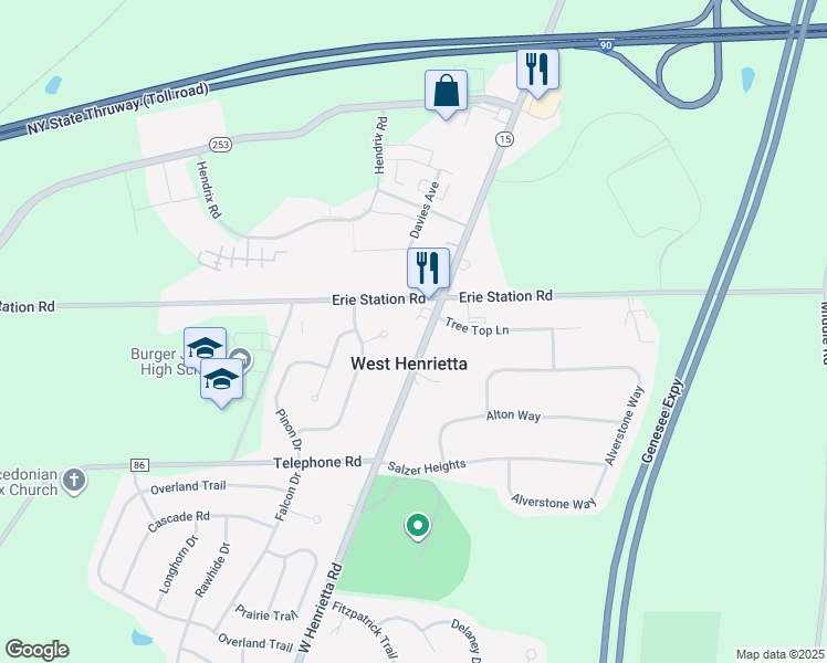 map of restaurants, bars, coffee shops, grocery stores, and more near 5722 West Henrietta Road in West Henrietta