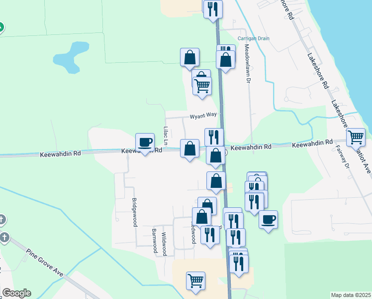 map of restaurants, bars, coffee shops, grocery stores, and more near 3054-3076 Keewahdin Road in Fort Gratiot Township
