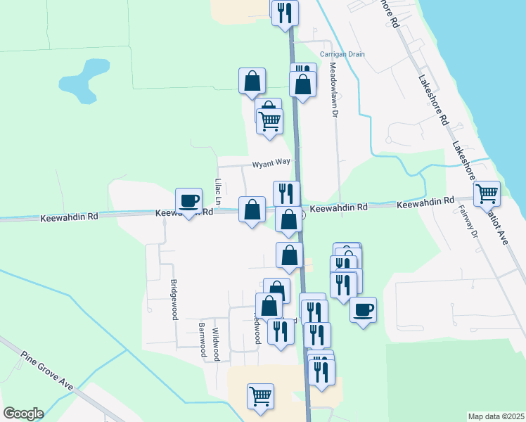 map of restaurants, bars, coffee shops, grocery stores, and more near 3054 Keewahdin Road in Fort Gratiot Township