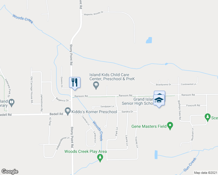 map of restaurants, bars, coffee shops, grocery stores, and more near 1307 Ransom Road in Grand Island