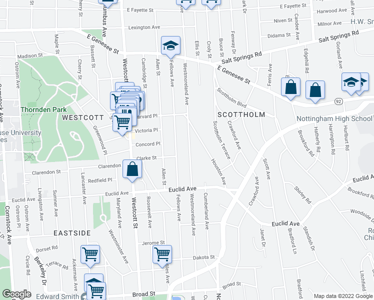 map of restaurants, bars, coffee shops, grocery stores, and more near 788 Westmoreland Avenue in Syracuse
