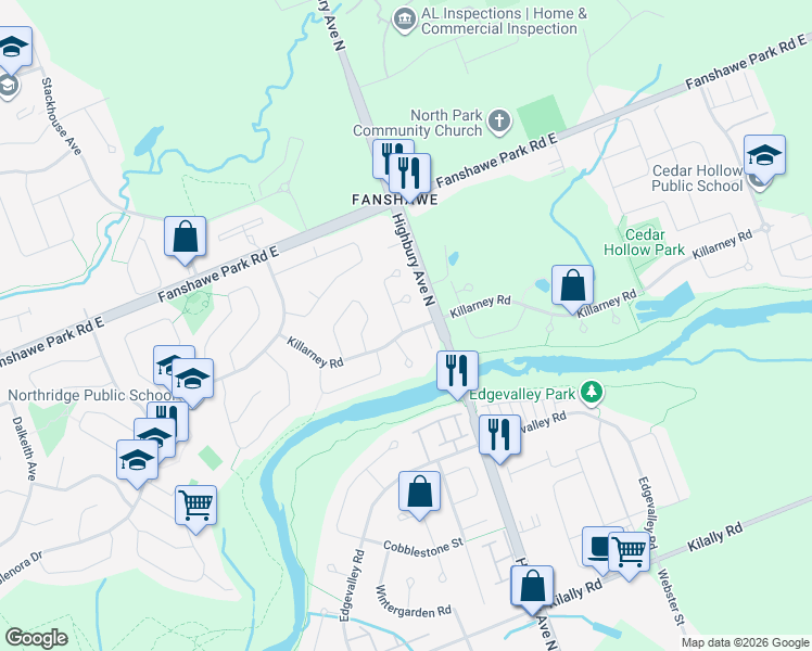 map of restaurants, bars, coffee shops, grocery stores, and more near 234 Killarney Court in London