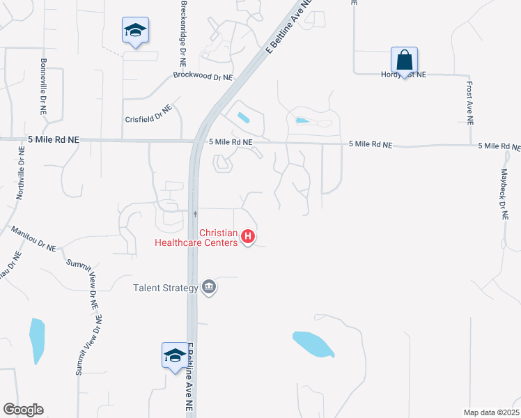 map of restaurants, bars, coffee shops, grocery stores, and more near 3320 Clear Vista Court Northeast in Grand Rapids