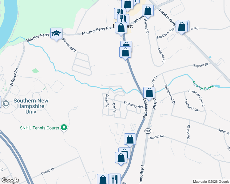 map of restaurants, bars, coffee shops, grocery stores, and more near 4 Matthew Road in Hooksett