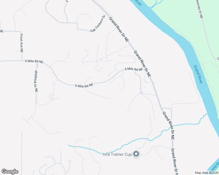 map of restaurants, bars, coffee shops, grocery stores, and more near 4400 Oak River Drive Northeast in Grand Rapids