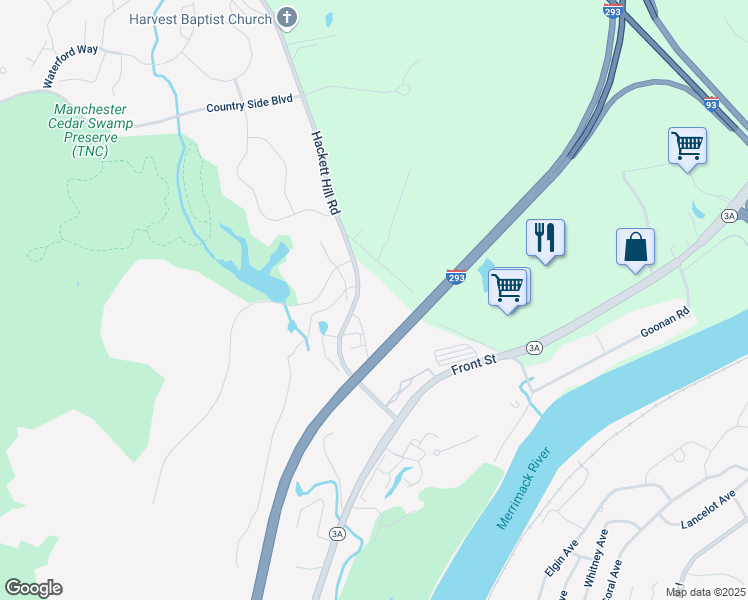 map of restaurants, bars, coffee shops, grocery stores, and more near 191 Hackett Hill Road in Manchester