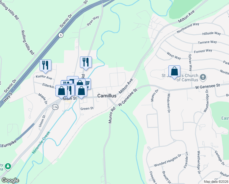 map of restaurants, bars, coffee shops, grocery stores, and more near 4460 Milton Avenue in Camillus