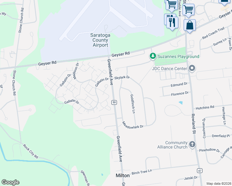 map of restaurants, bars, coffee shops, grocery stores, and more near 220 Meadowlark Drive in Ballston Spa