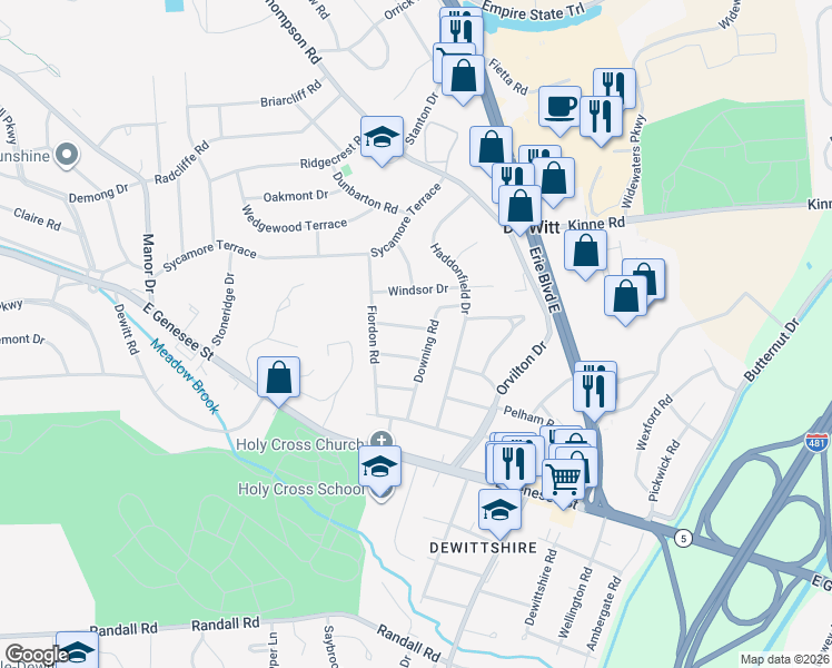 map of restaurants, bars, coffee shops, grocery stores, and more near in Onondaga County