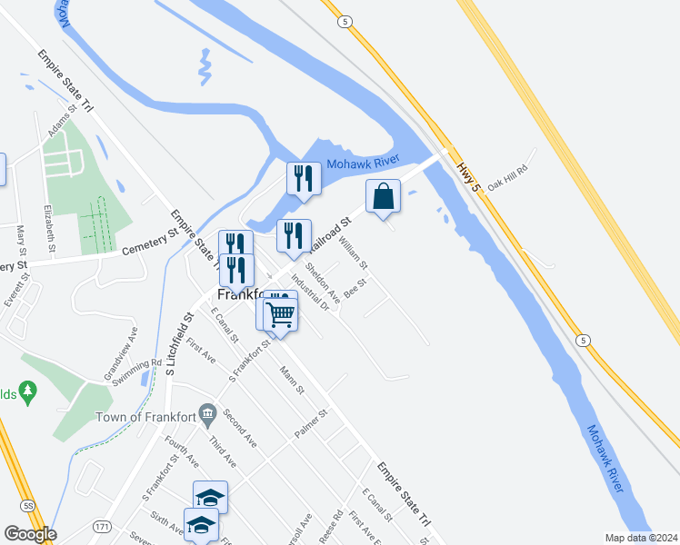 map of restaurants, bars, coffee shops, grocery stores, and more near 306 Garden Street in Frankfort