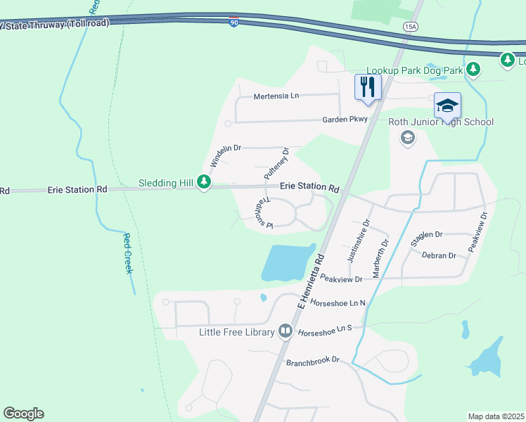 map of restaurants, bars, coffee shops, grocery stores, and more near 50 Traditions Place in Henrietta