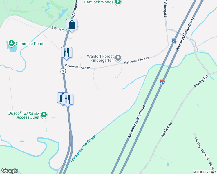 map of restaurants, bars, coffee shops, grocery stores, and more near 9 Stable Lane in Saratoga Springs