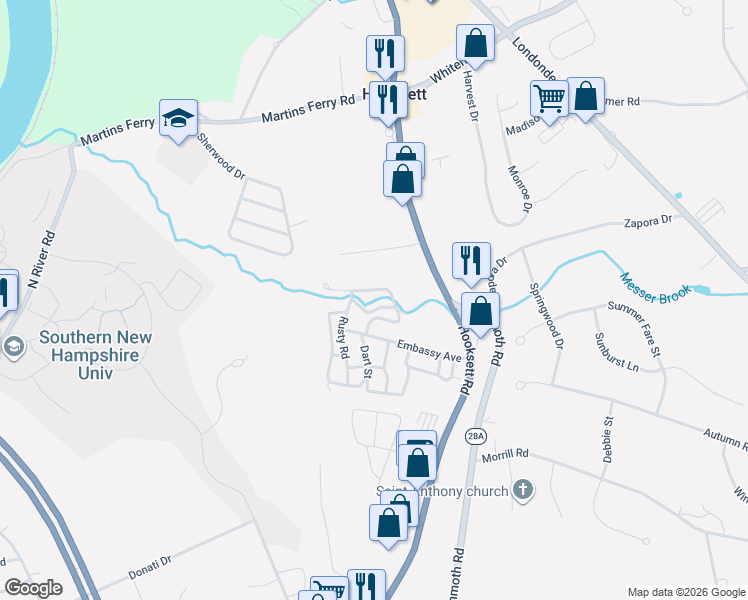 map of restaurants, bars, coffee shops, grocery stores, and more near 4 Matthew Road in Hooksett