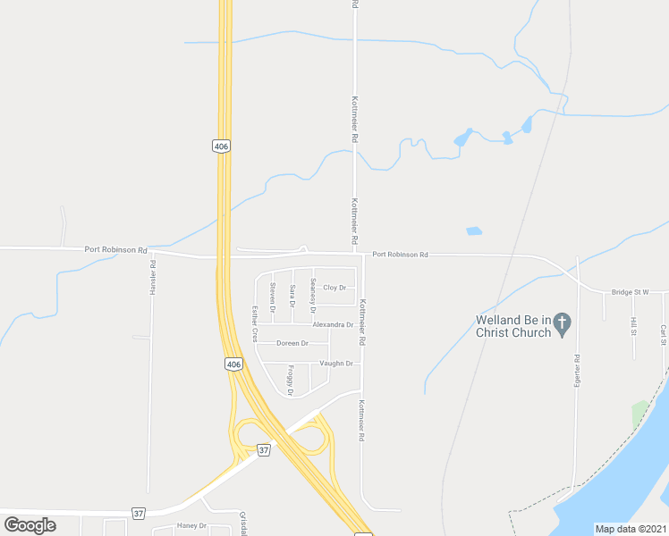 map of restaurants, bars, coffee shops, grocery stores, and more near 7 Esther Crescent in Thorold