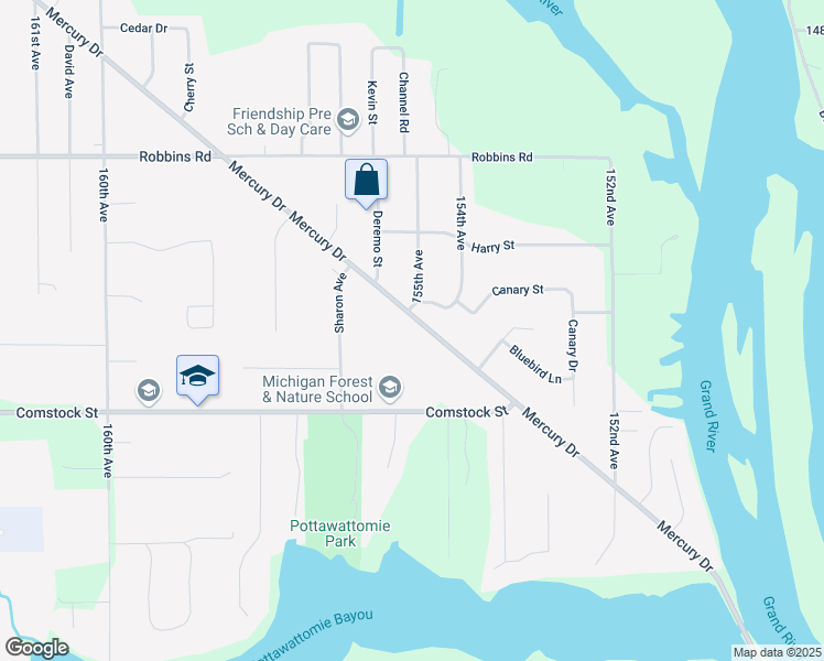 map of restaurants, bars, coffee shops, grocery stores, and more near 15555 Comstock Street in Grand Haven