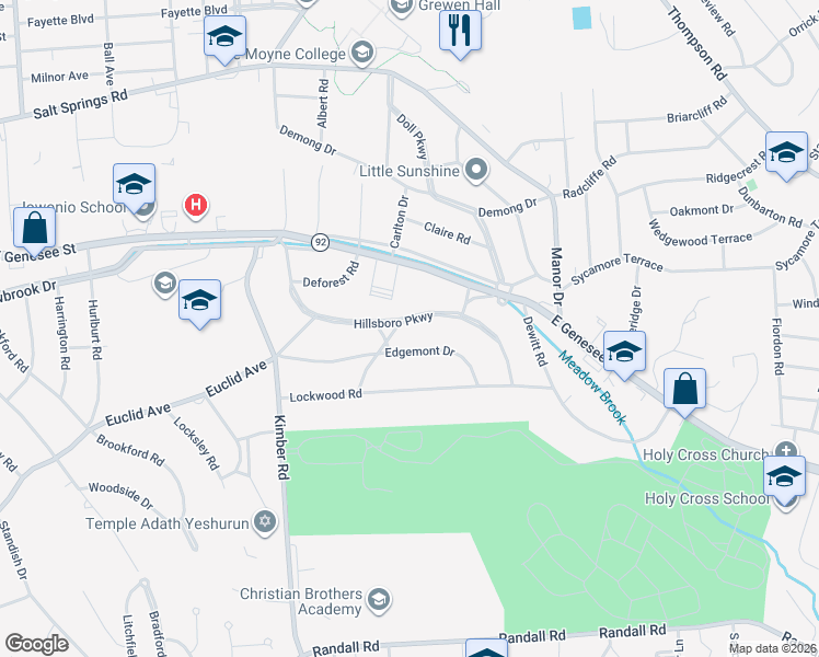 map of restaurants, bars, coffee shops, grocery stores, and more near 400 Hillsboro Parkway in Syracuse