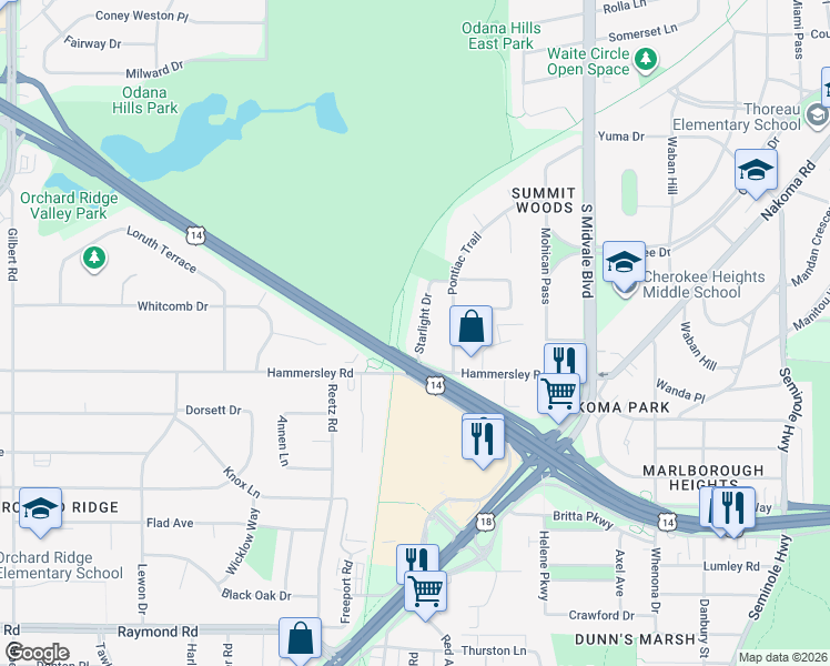 map of restaurants, bars, coffee shops, grocery stores, and more near 4718 Hammersley Road in Madison