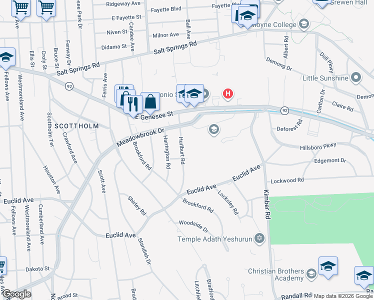 map of restaurants, bars, coffee shops, grocery stores, and more near 301 Hurlburt Road in Syracuse