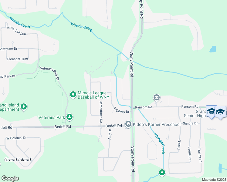 map of restaurants, bars, coffee shops, grocery stores, and more near 114 Regency Drive in Grand Island