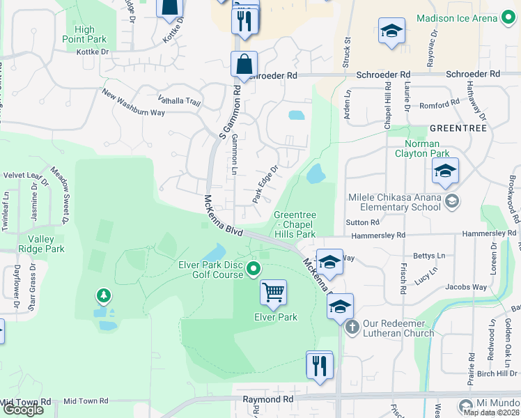 map of restaurants, bars, coffee shops, grocery stores, and more near 12 Georgetown Court in Madison