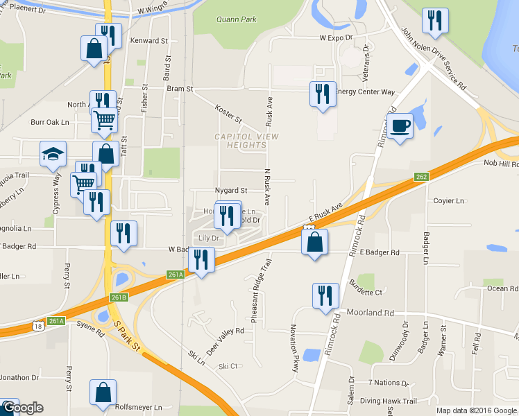 map of restaurants, bars, coffee shops, grocery stores, and more near 110 Nygard Street in Madison