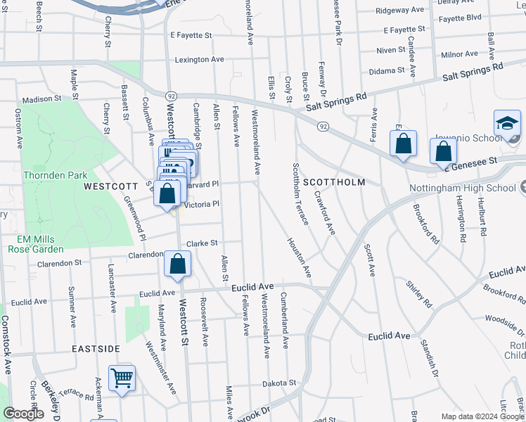map of restaurants, bars, coffee shops, grocery stores, and more near 714 Westmoreland Avenue in Syracuse
