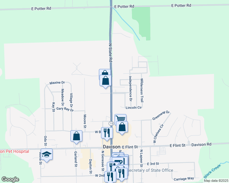 map of restaurants, bars, coffee shops, grocery stores, and more near 920 North State Road in Davison