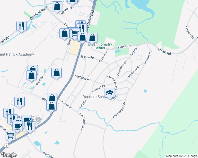 map of restaurants, bars, coffee shops, grocery stores, and more near 43 Taft Road in Portsmouth