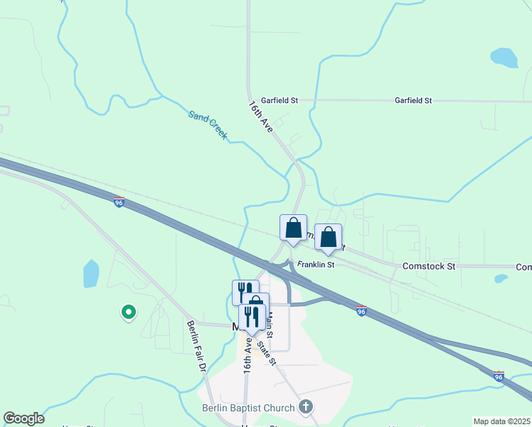 map of restaurants, bars, coffee shops, grocery stores, and more near 14869 16th Avenue in Marne