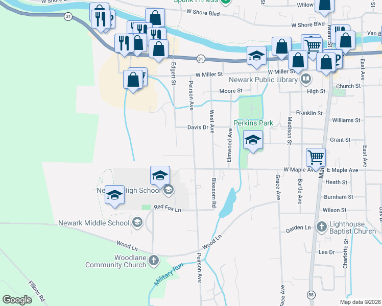 map of restaurants, bars, coffee shops, grocery stores, and more near 322 Edgett Street in Newark