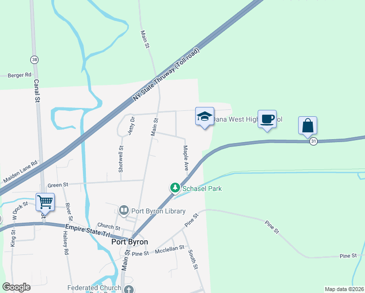 map of restaurants, bars, coffee shops, grocery stores, and more near 30 Maple Avenue in Port Byron