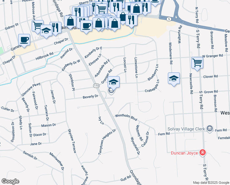 map of restaurants, bars, coffee shops, grocery stores, and more near 703 Onondaga Road in Syracuse