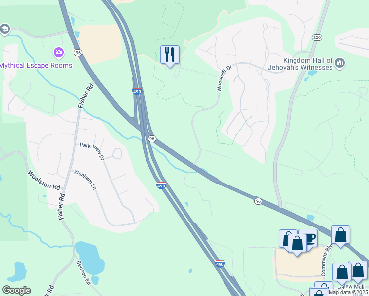map of restaurants, bars, coffee shops, grocery stores, and more near 375 Woodcliff Drive in Fairport