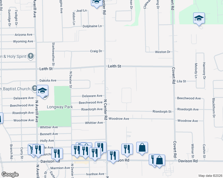 map of restaurants, bars, coffee shops, grocery stores, and more near 2273 Glade Street in Burton