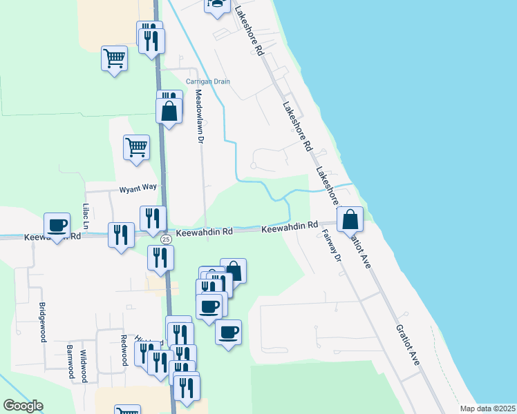 map of restaurants, bars, coffee shops, grocery stores, and more near 2840 Keewahdin Road in Fort Gratiot Township