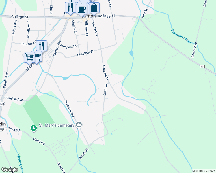 map of restaurants, bars, coffee shops, grocery stores, and more near 3868 Fountain Street in Clinton