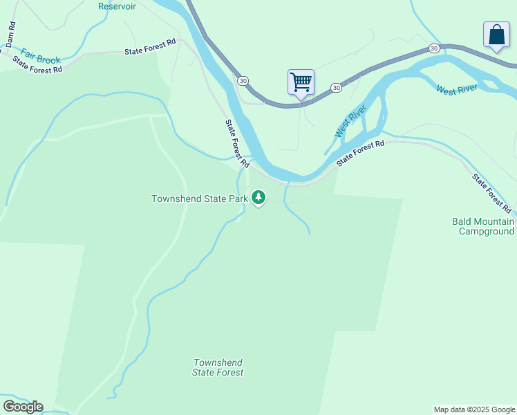 map of restaurants, bars, coffee shops, grocery stores, and more near 2755 State Forest Road in Townshend