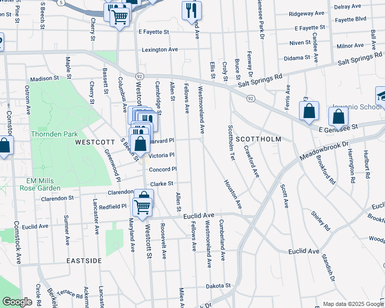 map of restaurants, bars, coffee shops, grocery stores, and more near 714 Westmoreland Avenue in Syracuse