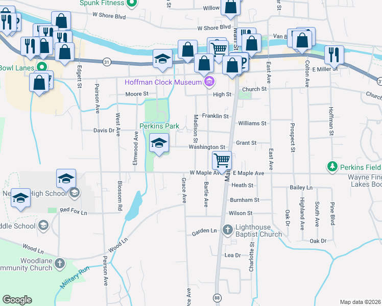 map of restaurants, bars, coffee shops, grocery stores, and more near 212 Washington Street in Newark