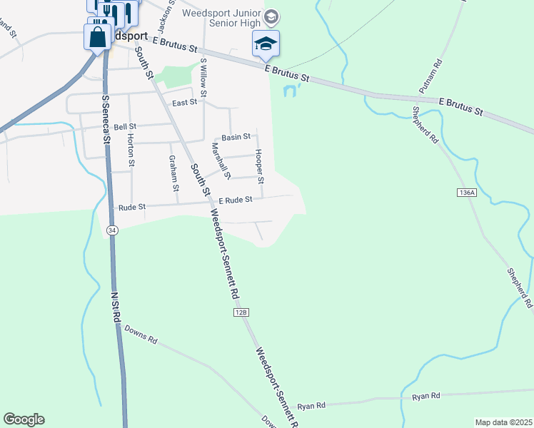 map of restaurants, bars, coffee shops, grocery stores, and more near 2821 Ross Drive in Weedsport